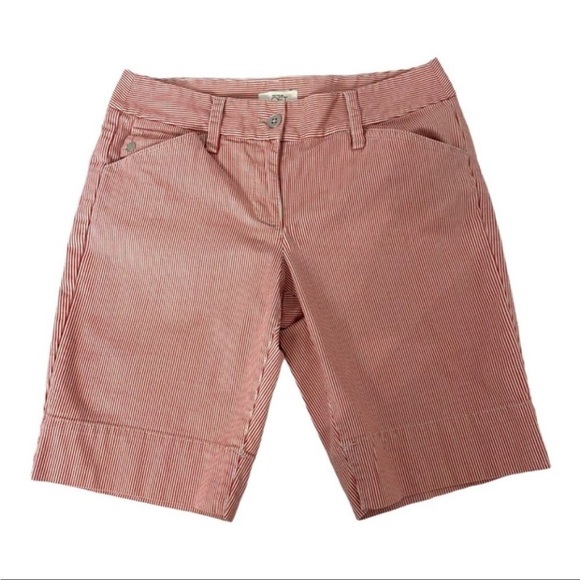 Loft Pin Stripe Red Bermuda Preppy Shorts, Size 4 - Picture 2 of 8